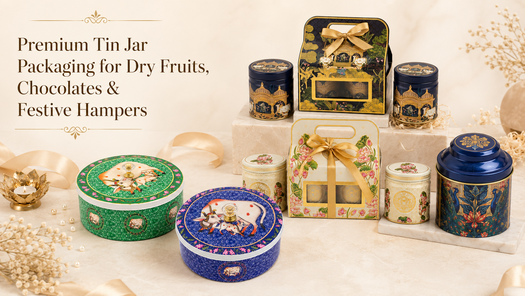 Premium Tin Jar Packaging for Dry Fruits, Chocolates & Festive Hampers