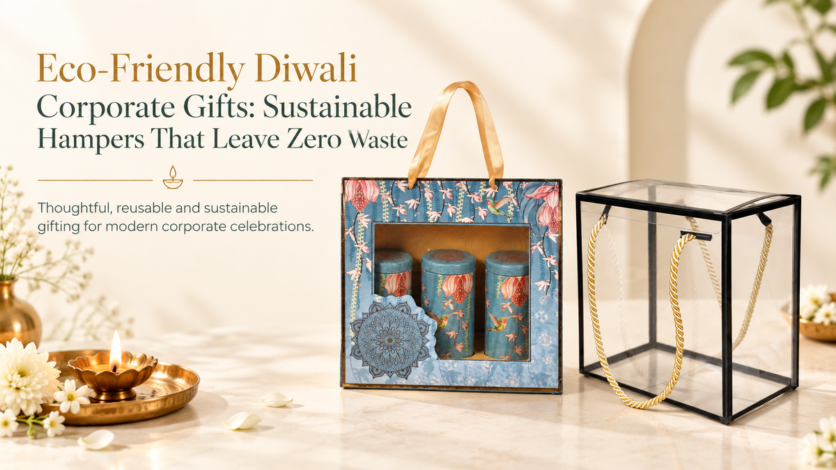 Eco-friendly sustainable Diwali hamper with bamboo products, cork box and plantable seed calendar
