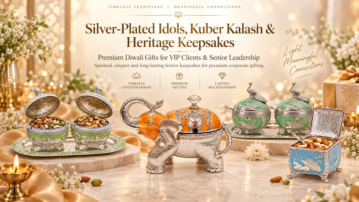 Silver-plated Lakshmi Ganesha idol set and Kuber Kalash corporate Diwali gift