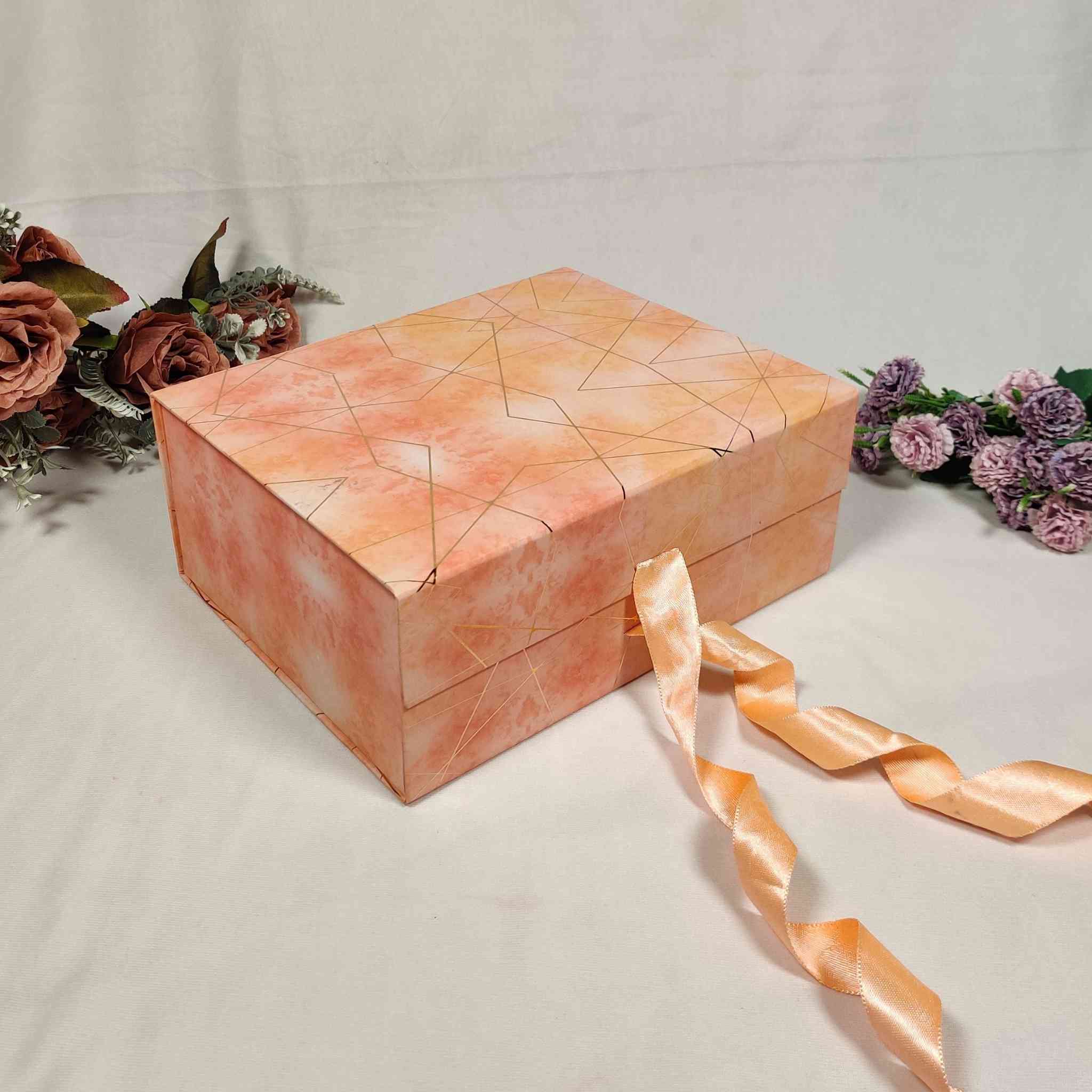 Orange Flip Ribbon Box For Gift Hamper (11x9x4 inches)