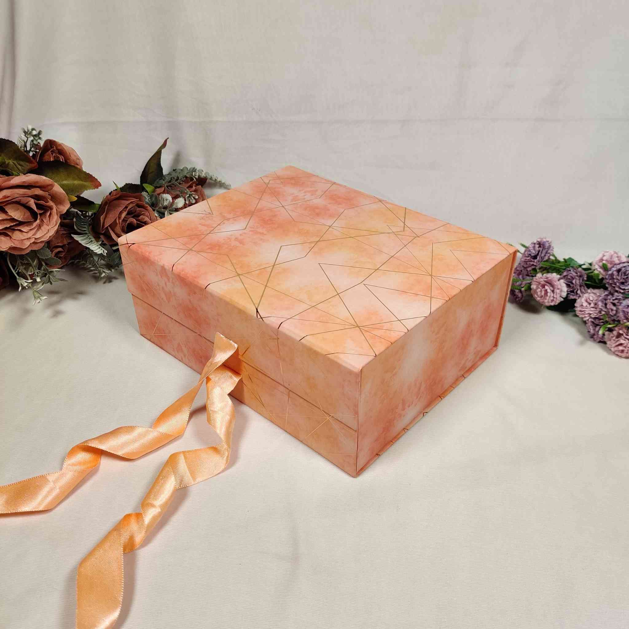 Orange Flip Ribbon Box For Gift Hamper (11x9x4 inches)