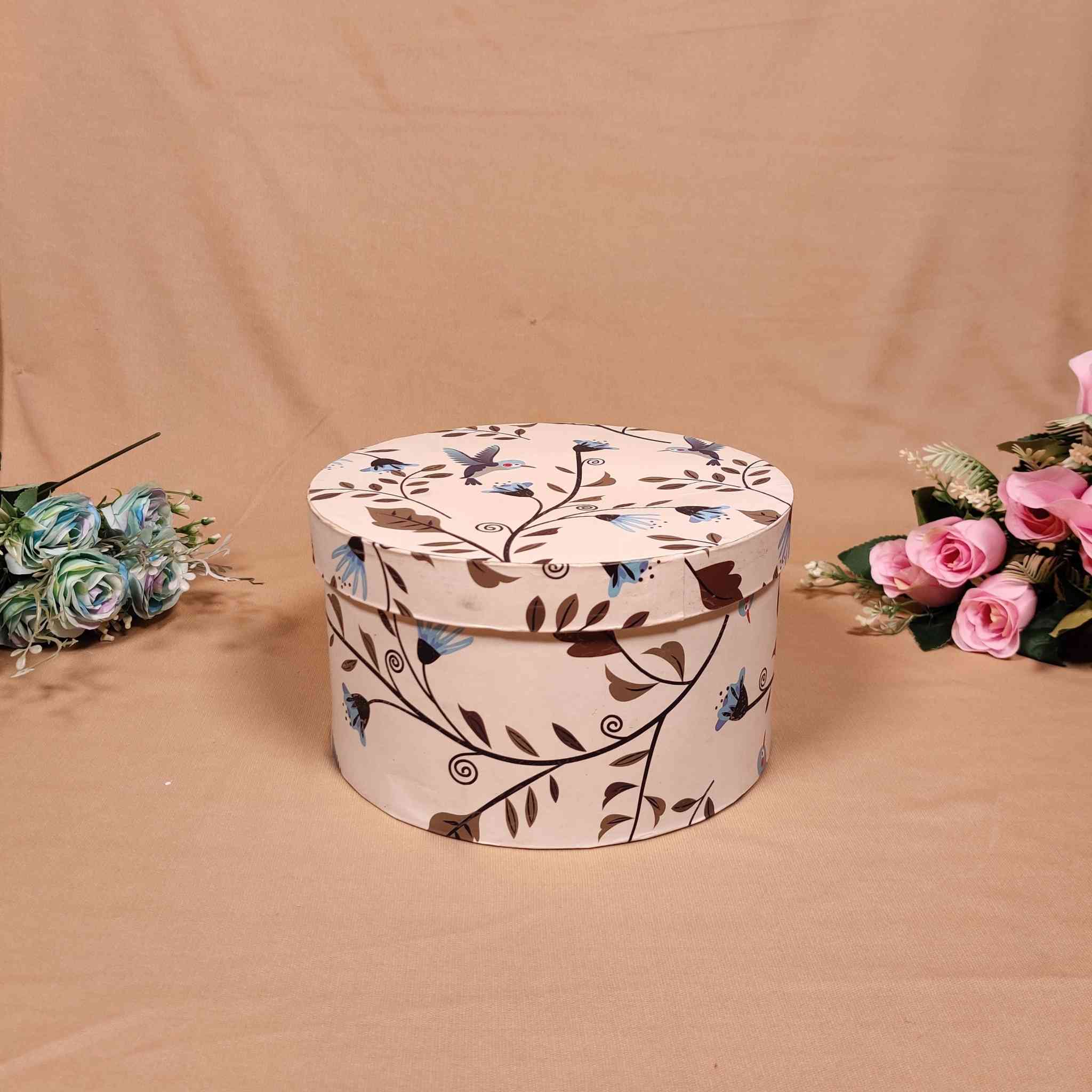 Round Floral Box For Gift Hamper (8x8x4 inches)