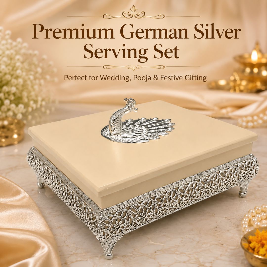Premium German Silver Peacock Design Gift Box for Festive & Wedding Gifting - Adscraft.in