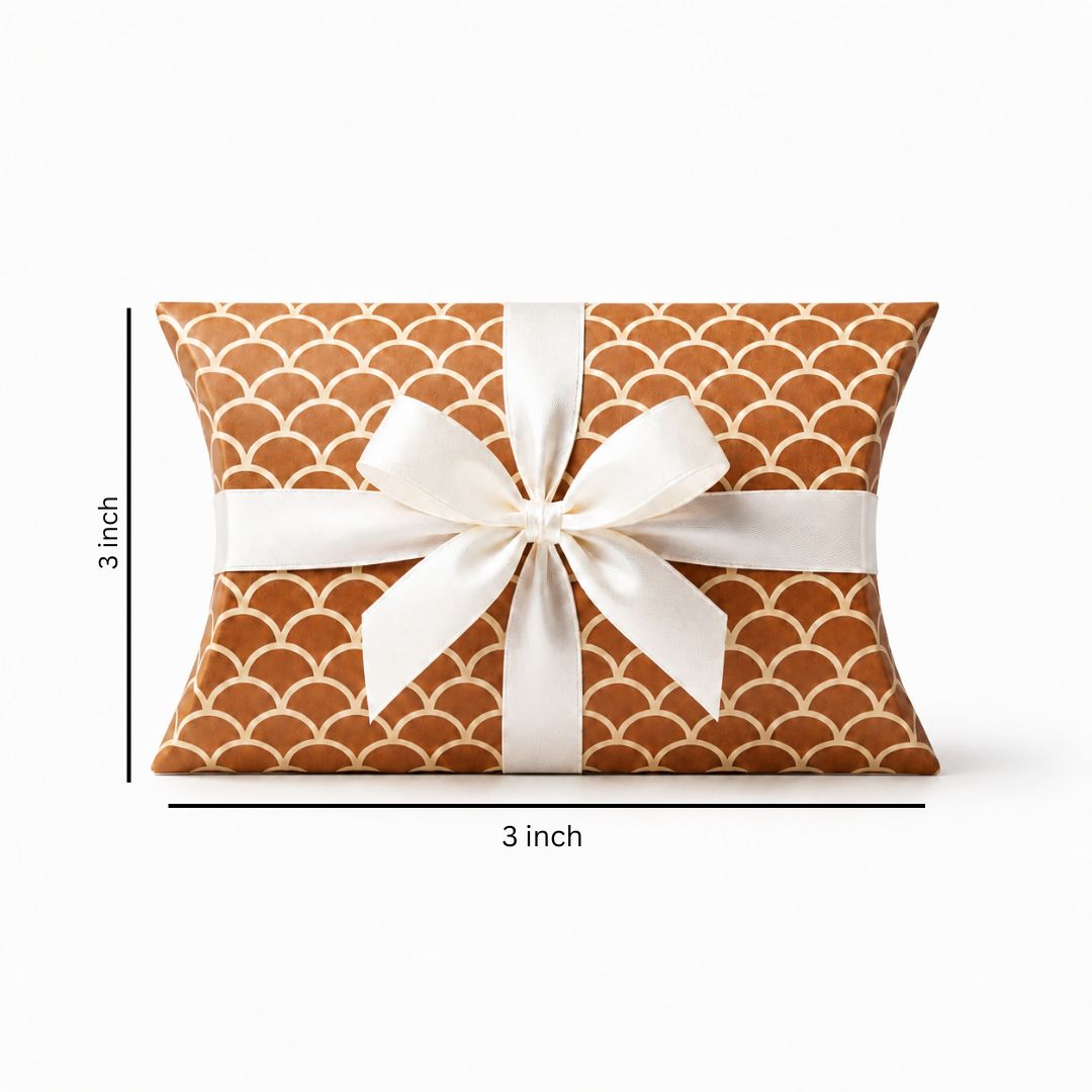 Pack of 24-Brown Scallop Pattern Pillow Gift Box with White Ribbon