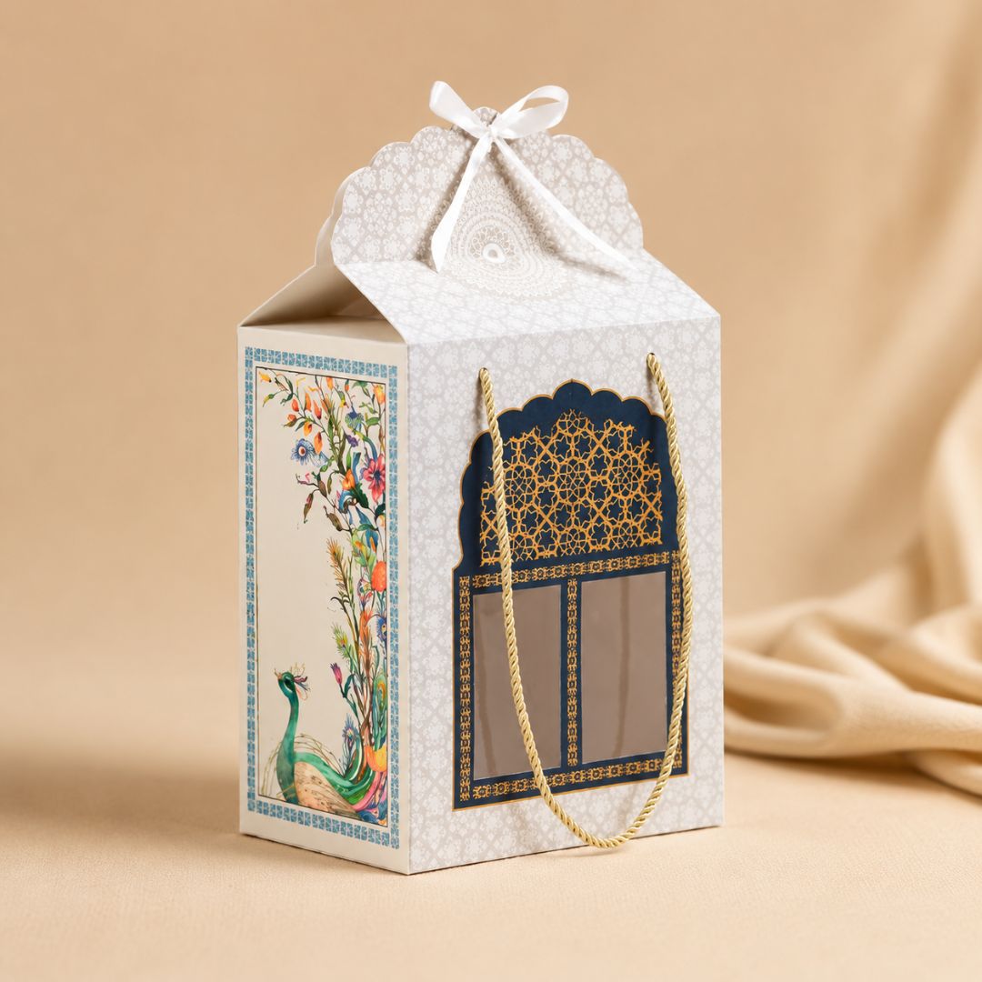 Pack of 5- Ivory Peacock Window Gift Box Pack of 5