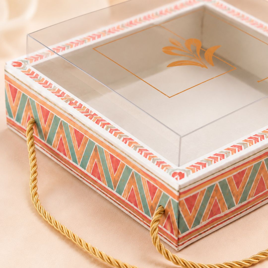 Pack of 5 -Transparent Lid Festive Gift Tray Box