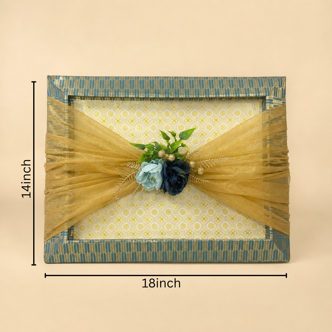 (Set of 3)Premium Blue & Gold Ready-to-Use Gift Tray  (18 x 14 Inch) – Decorative Wedding & Hamper Tray
