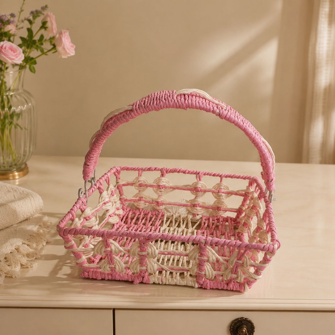 set of 3 - Pink Ivory Handcrafted Gifting Basket with Handle