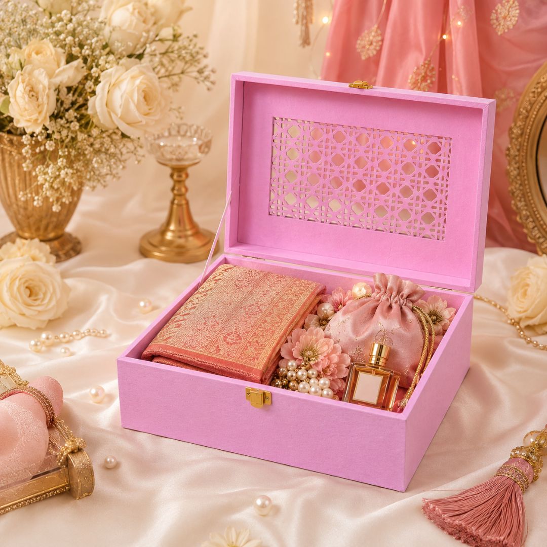 Pastel Pink Laser Cut Gift Box with Golden Latch