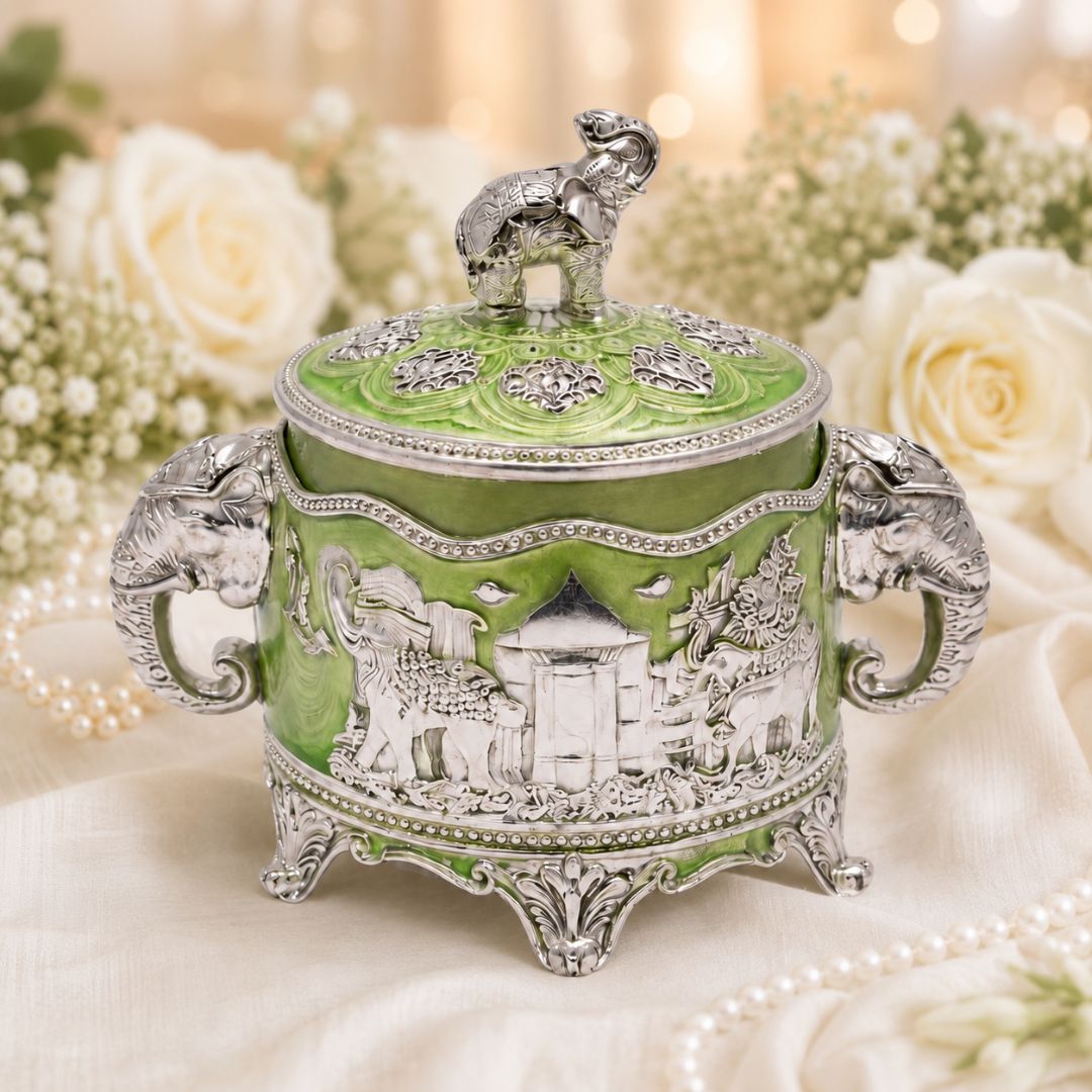 German Silver Elephant Lid Decorative Storage Box – 3 Inch Premium Handcrafted Gift Container - Adscraft.in