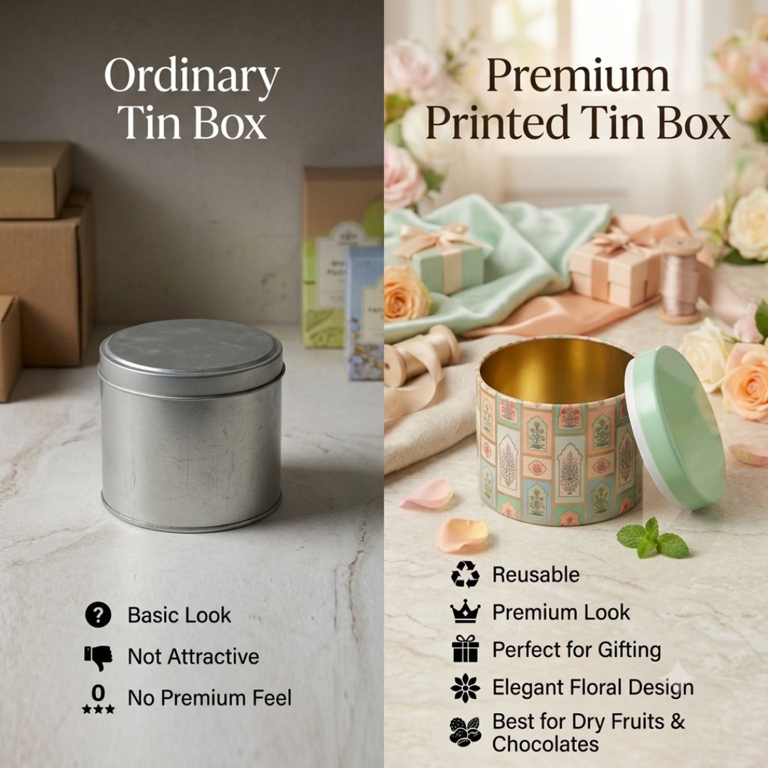 Pack of 6 Pastel Floral Printed Metal Tin Box with Lid – Premium Gift & Dry Fruit Packaging Box