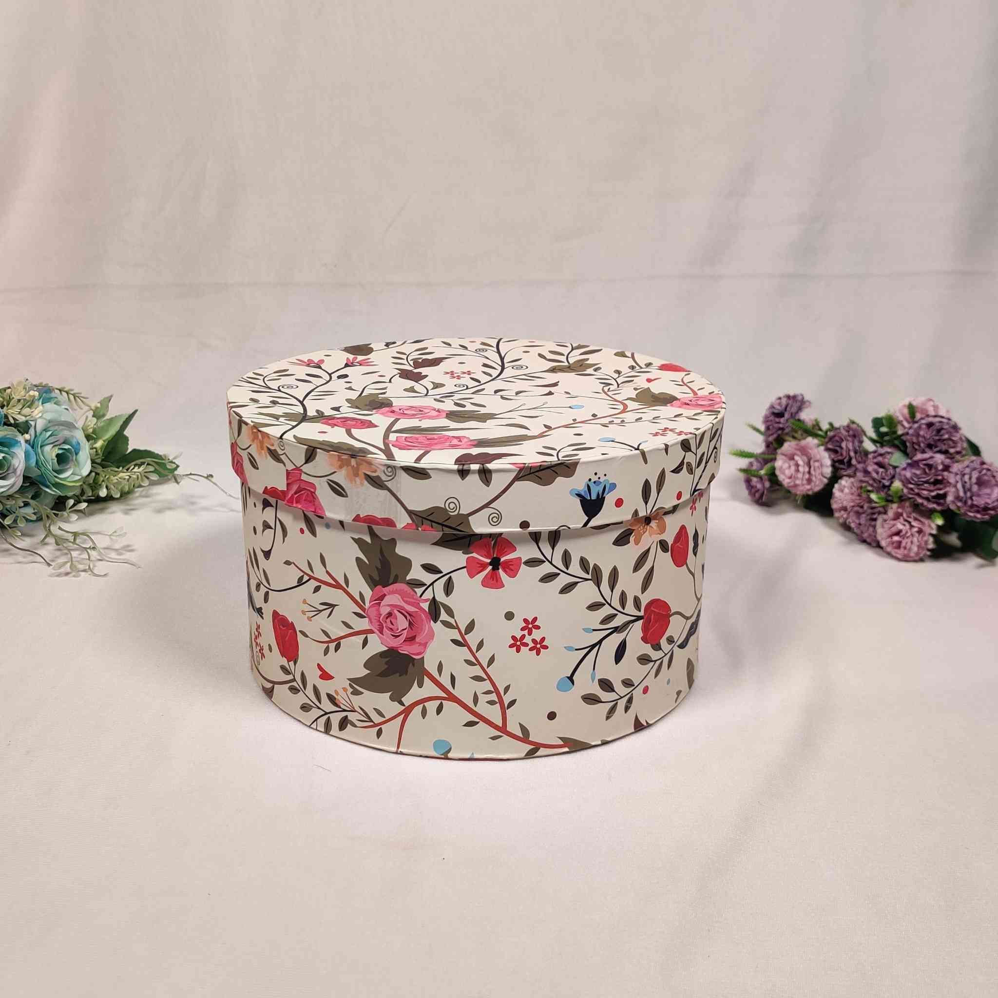 Round Floral Box For Gift Hamper (8x8x4 inches) | adscraft.in 