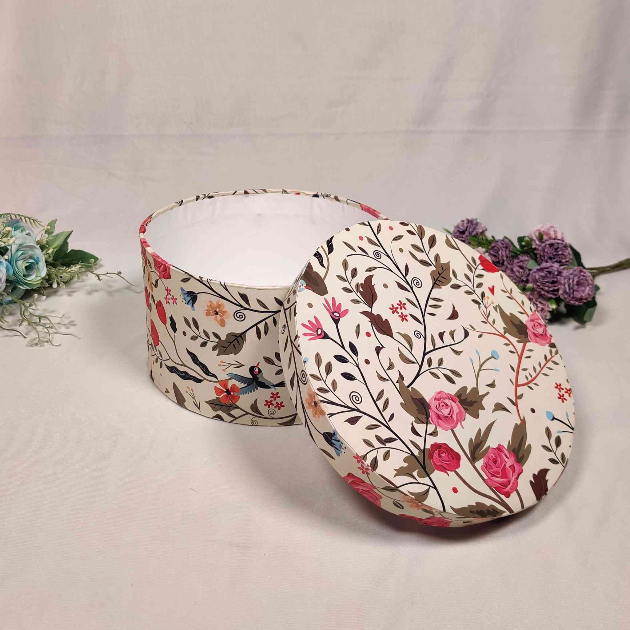 Round Floral Box For Gift Hamper (8x8x4 inches)