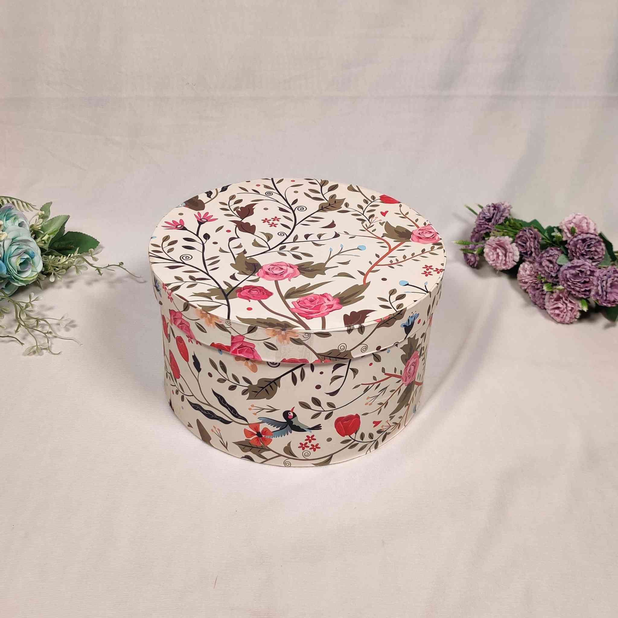 Round Floral Box For Gift Hamper (8x8x4 inches)