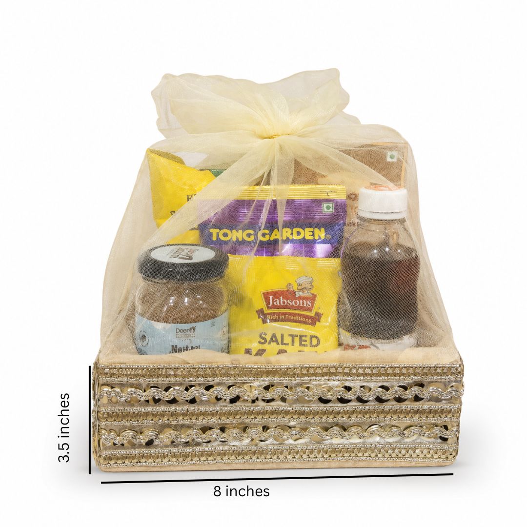 Cream potli basket lifestyle shot – ready-to-use design for baby shower and housewarming gifts