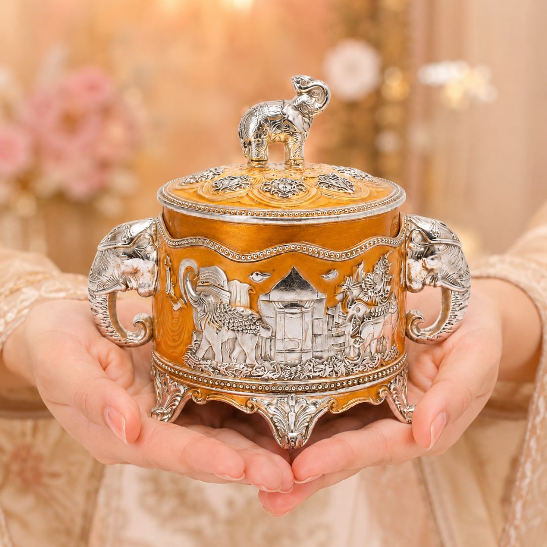 Luxury German Silver Elephant Design Decorative Box (Handcrafted Premium Storage Box) - Adscraft.in
