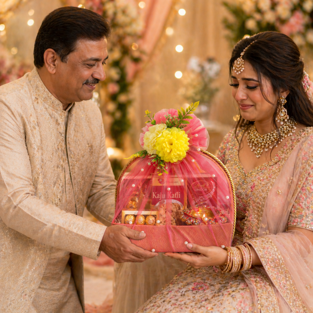 (Set of 3)Premium Peach Net Gift Basket with Floral Top –  (11 x 15 Inches)