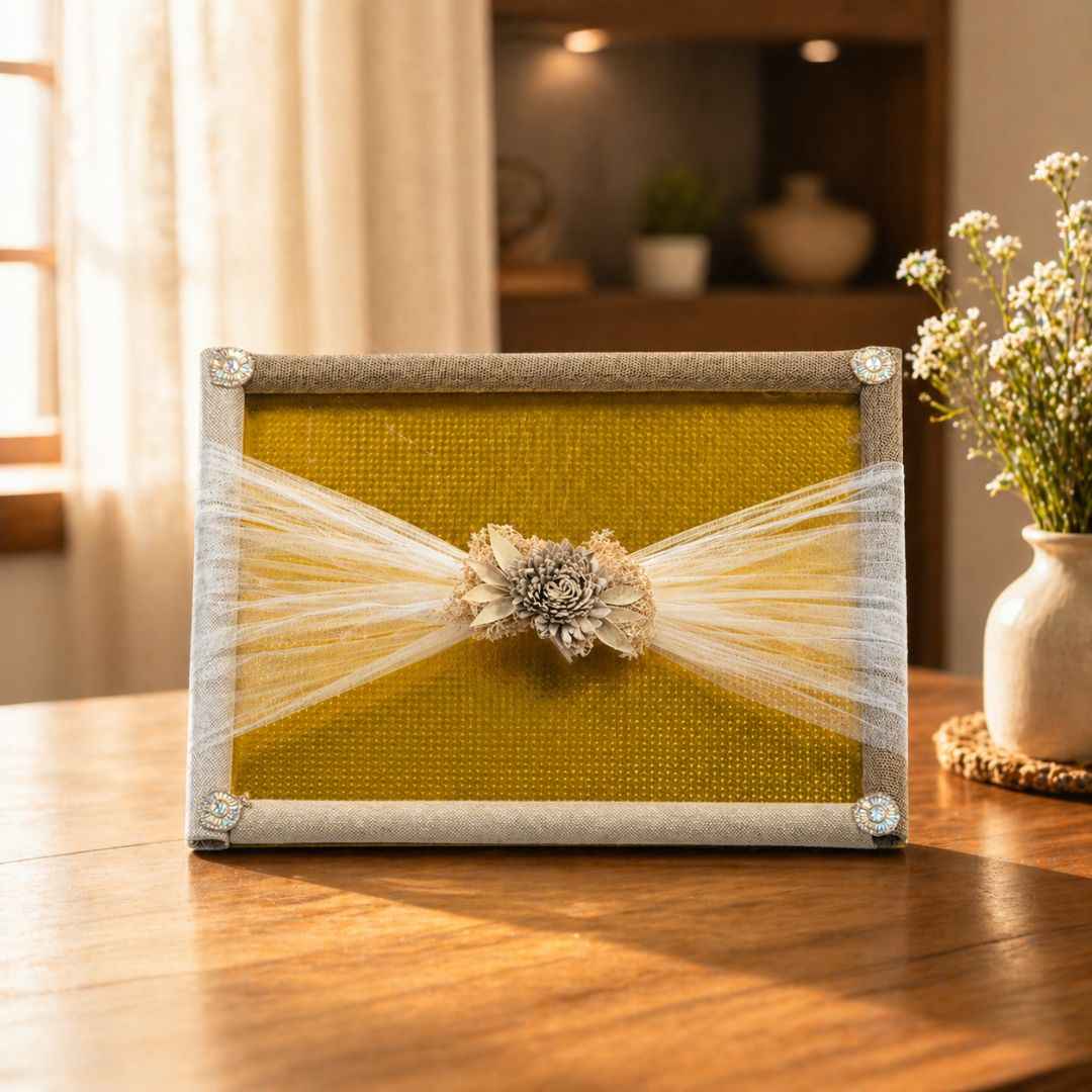 (Set of 3) Eco-Friendly Jute Hamper Trays with Organza & Handcrafted Jute Flower –