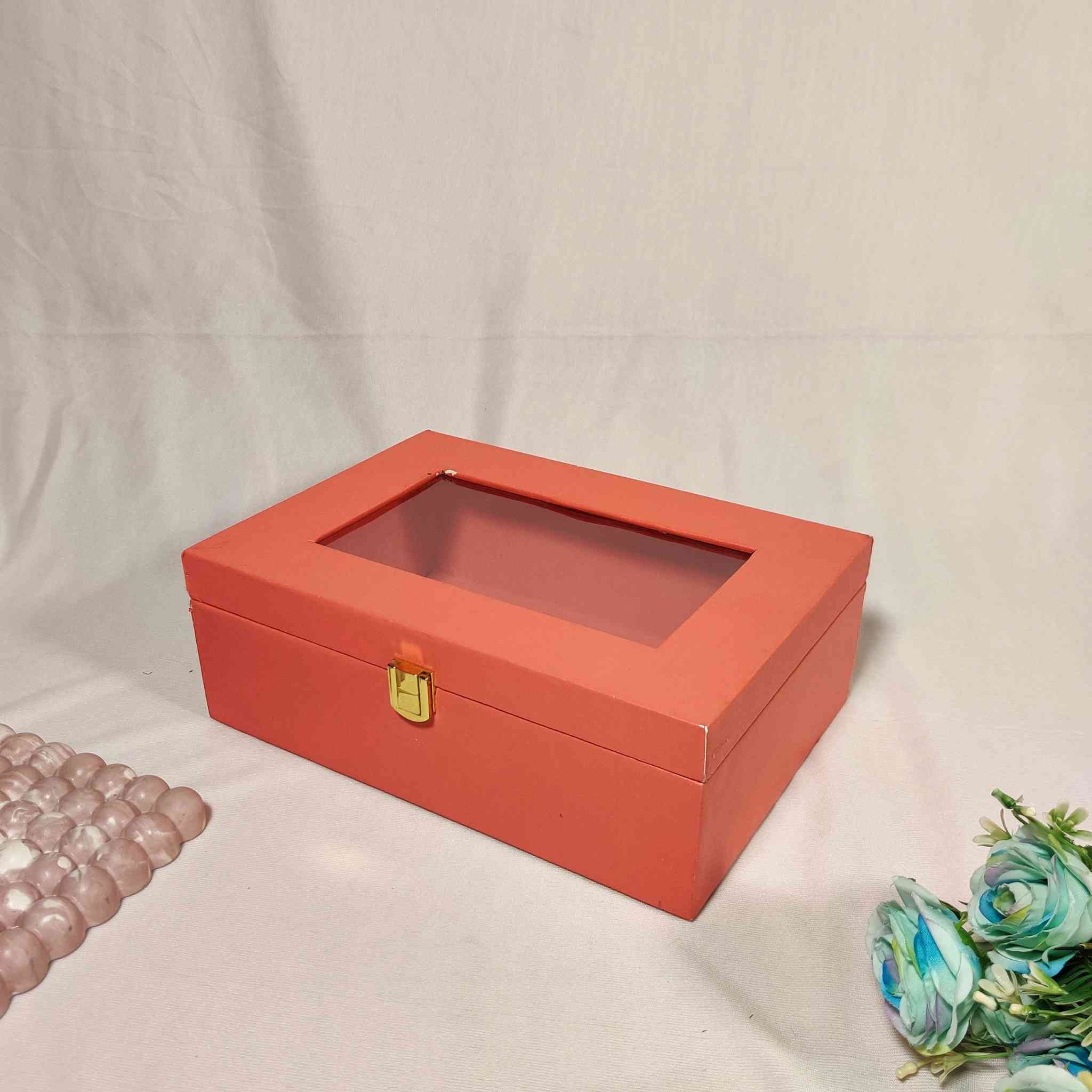 Persian-Red Window Trunk Box For Gift Hamper (10x7x4 inches)