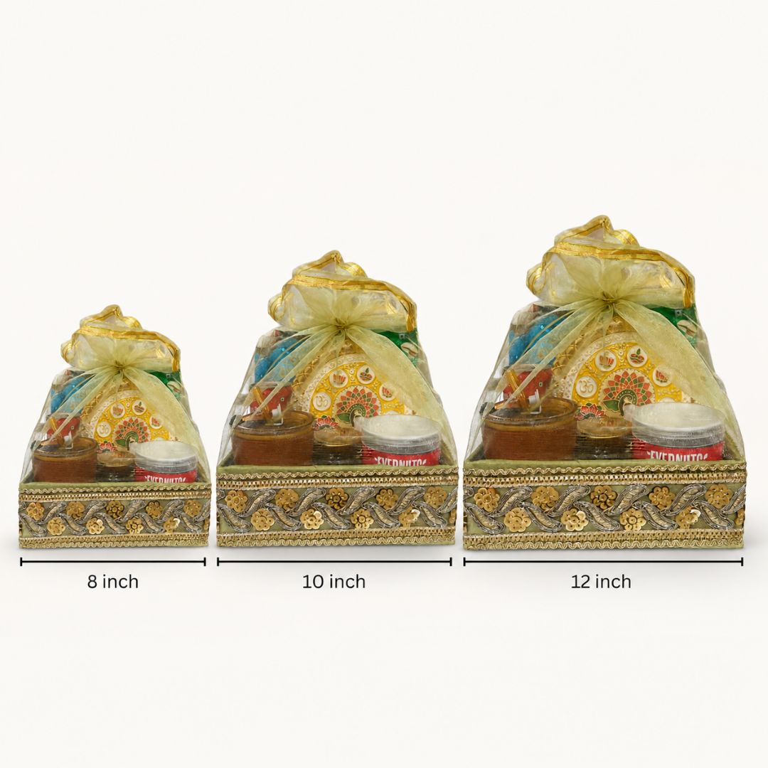 Pista Green Potli Basket Set of 3 – Wedding Hamper & Trousseau Packing (8", 10", 12"). "(set of 3)"