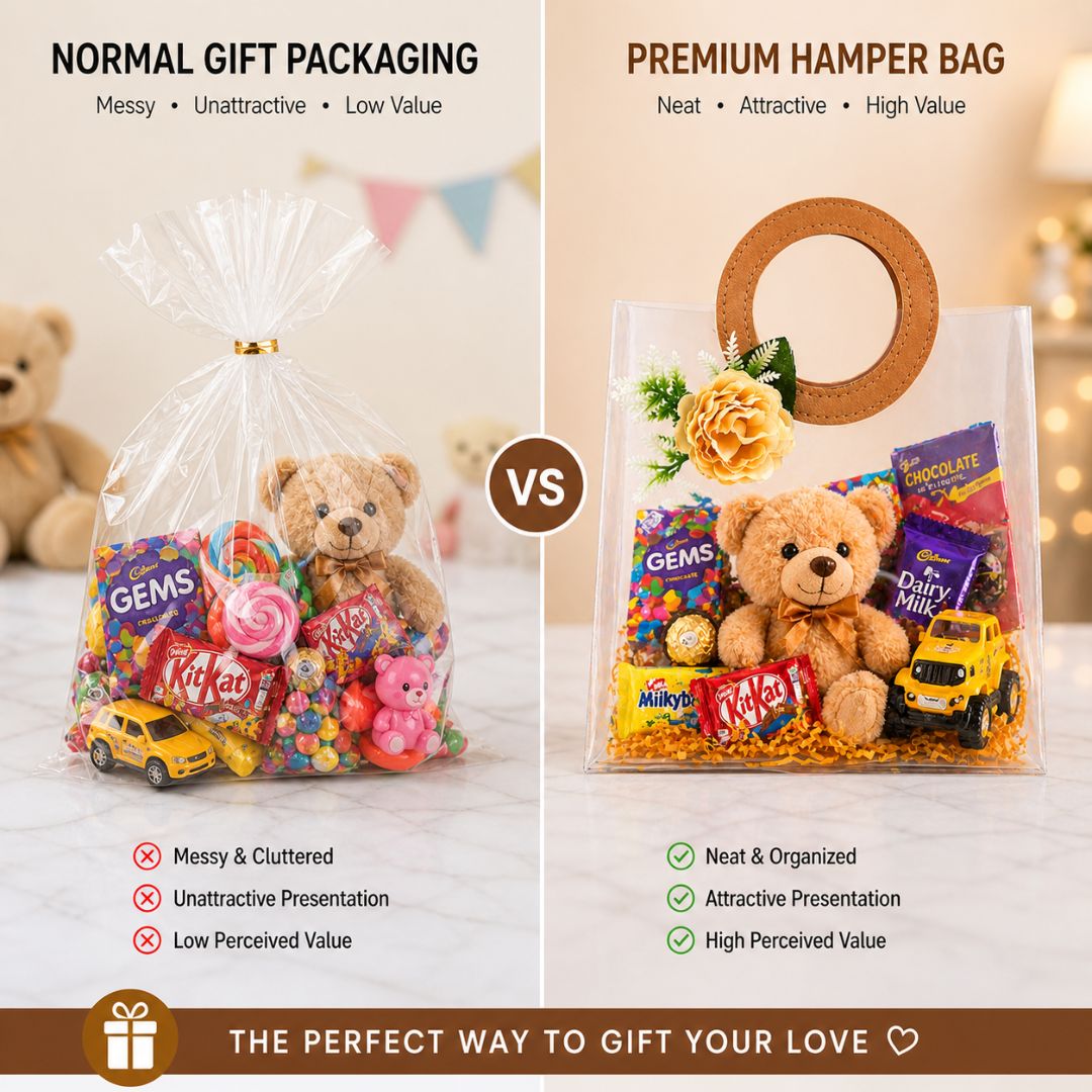 (Set of 5)Premium Frosted Gift Bag with Designer Handle & Floral Accent –(7 x 10 Inches)
