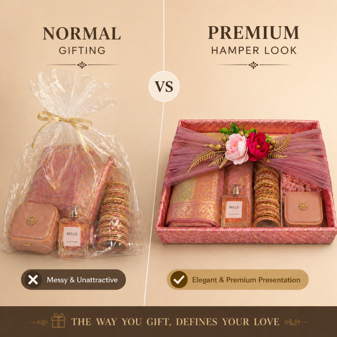 (Set of 2)Premium Pink & Gold Floral Net Gift Tray Set – Decorative Wedding Trousseau Trays - Adscraft.in