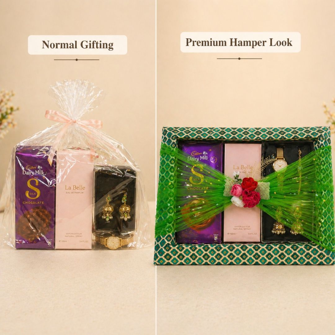 (Set of 3)Premium Green Net Decorative Gift Tray – Floral Center Design | 21 x 16 Inches