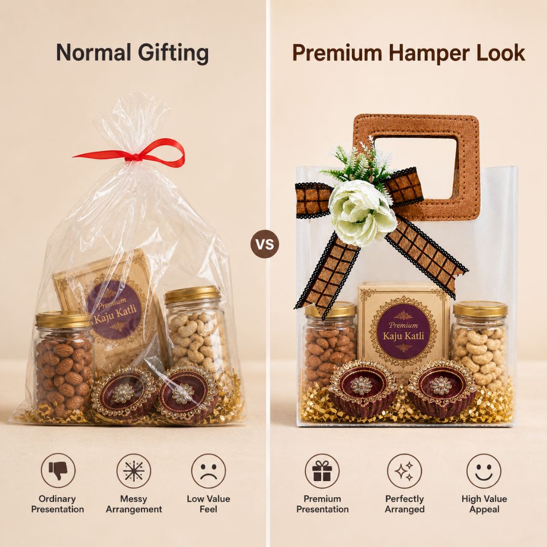 (Set of 5)Premium Frosted Gift Bag with Wooden Handle & Floral Bow – (6.5 x 9 Inches)