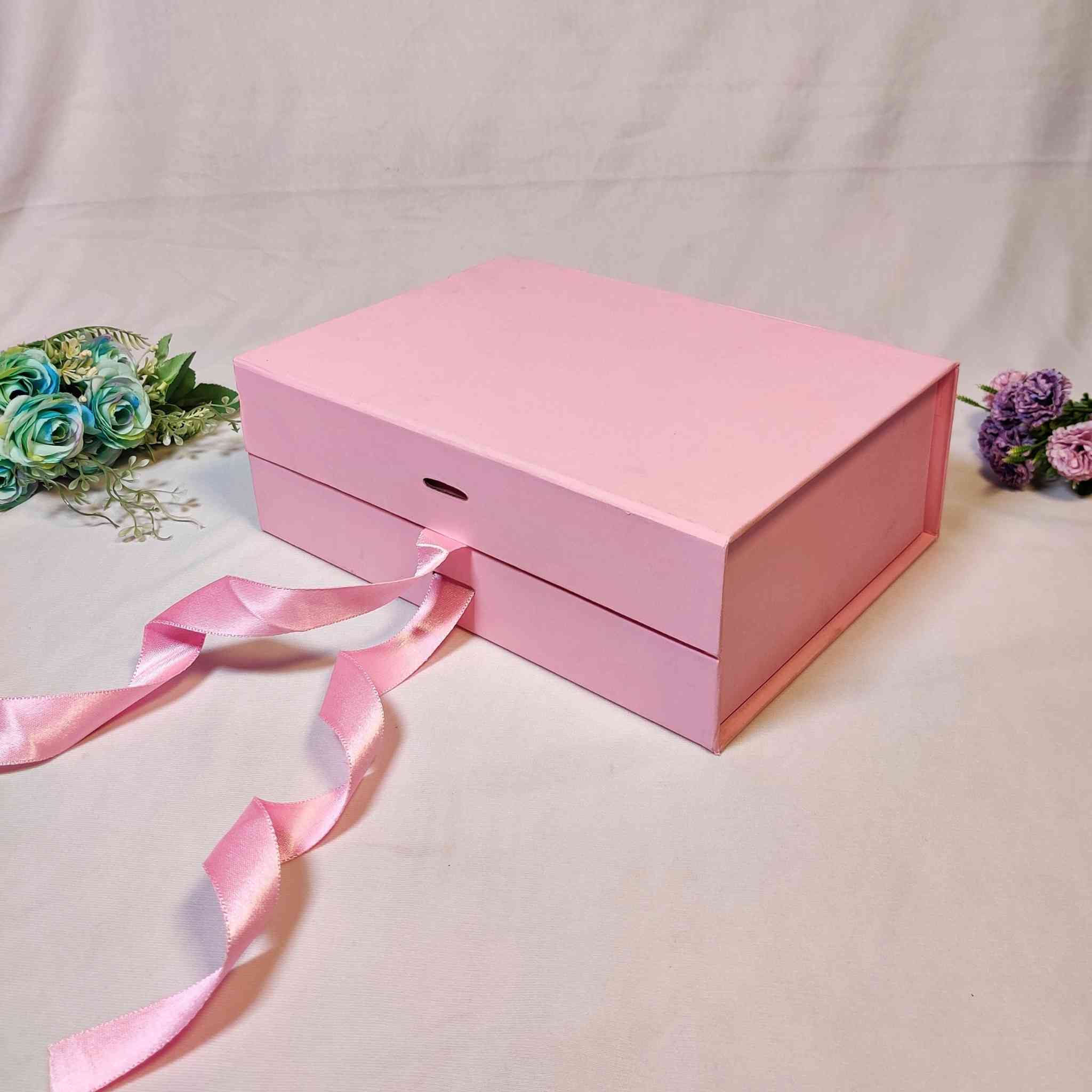 Pink Flip Ribbon Box For Gift Hamper (12x8x4 inches)