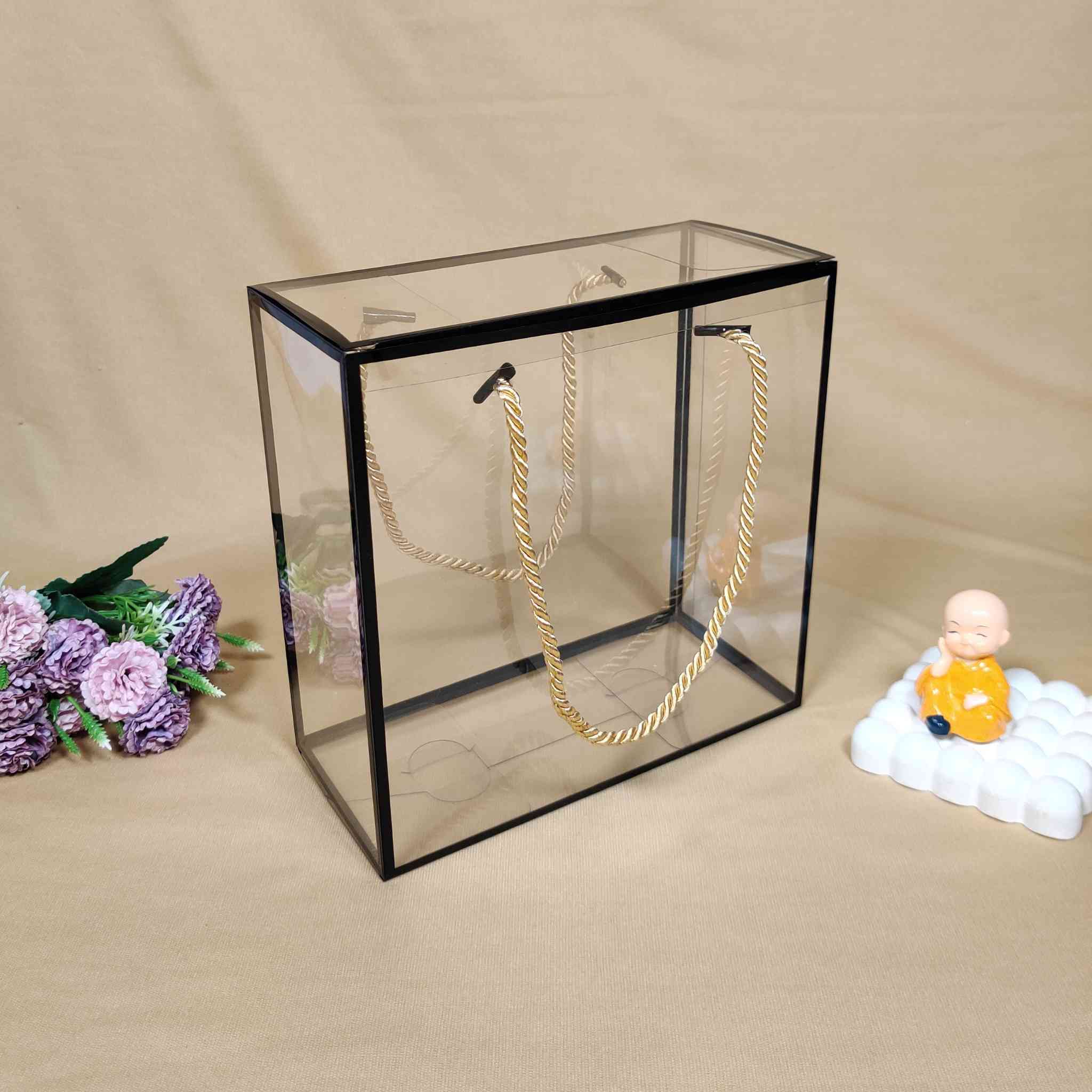 Stylish Black Transparent Box Bag For Gift Hamper (8x8x4 inches)