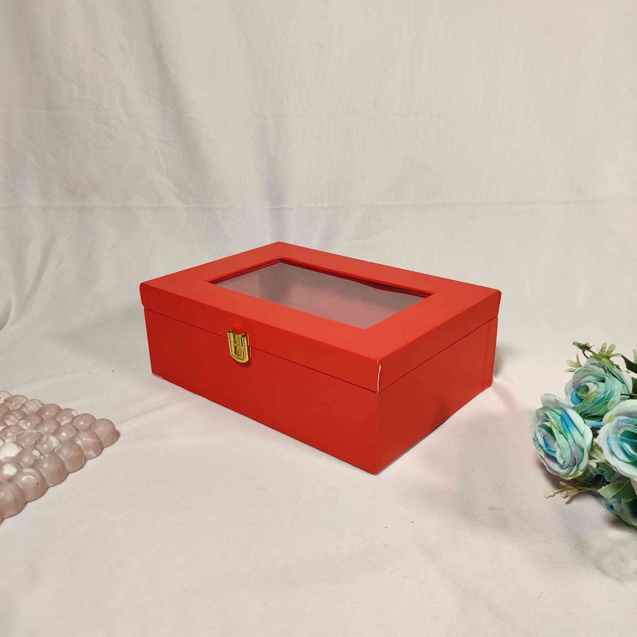 Red Window Trunk Box For Gift Hamper (10x7x4 inches)