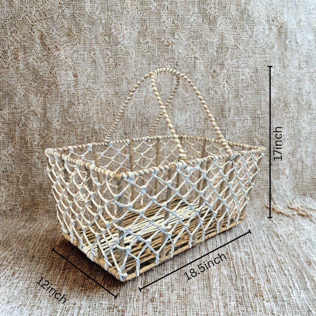 (Set of 3)Premium Rope Net Gift Basket with Handle – Decorative Hamper Baskets for Wedding & Festive Gifting