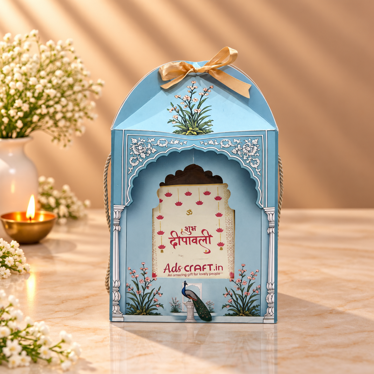 Blue Palace Festive Diwali Hamper with Premium Snacks, Dry Fruits, Cookies & Diyas