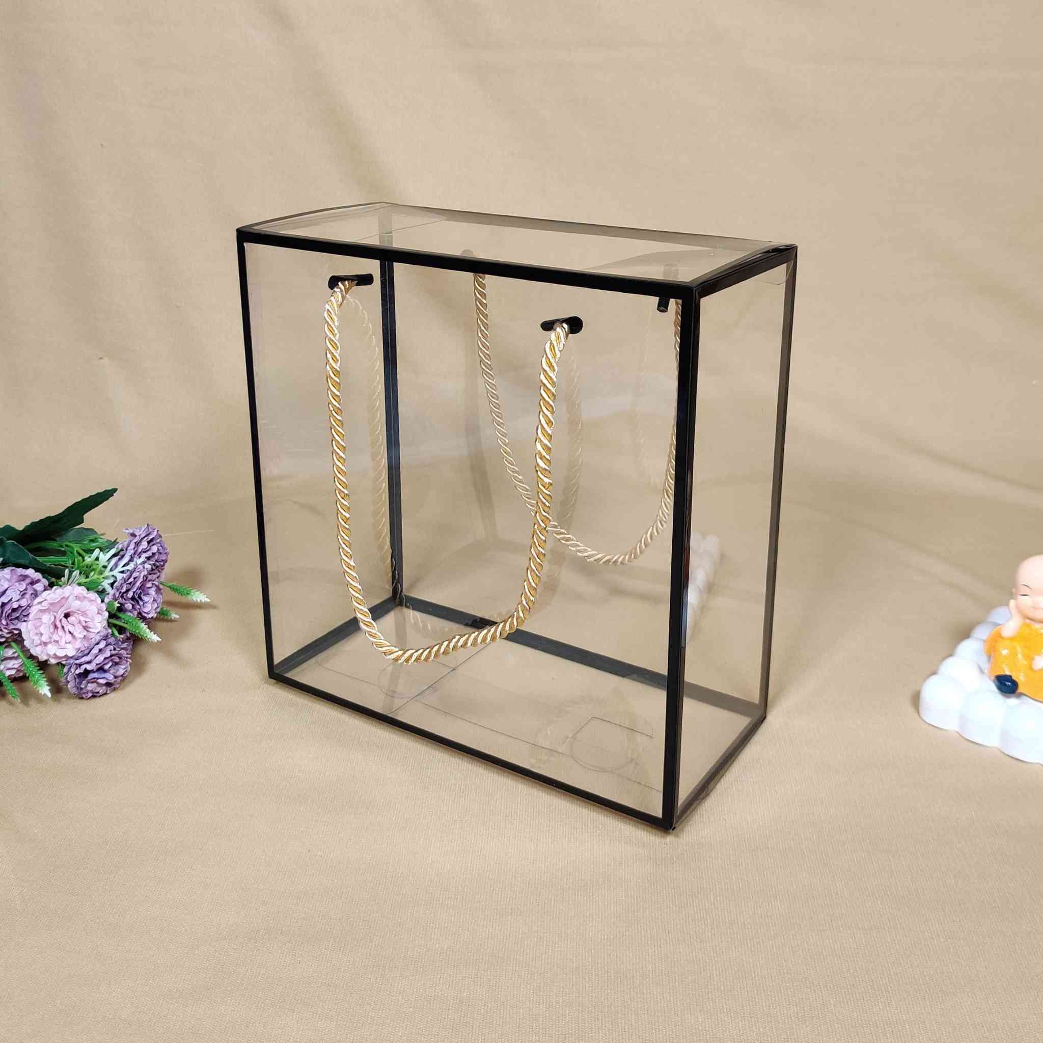 Stylish Black Transparent Box Bag For Gift Hamper (8x8x4 inches)