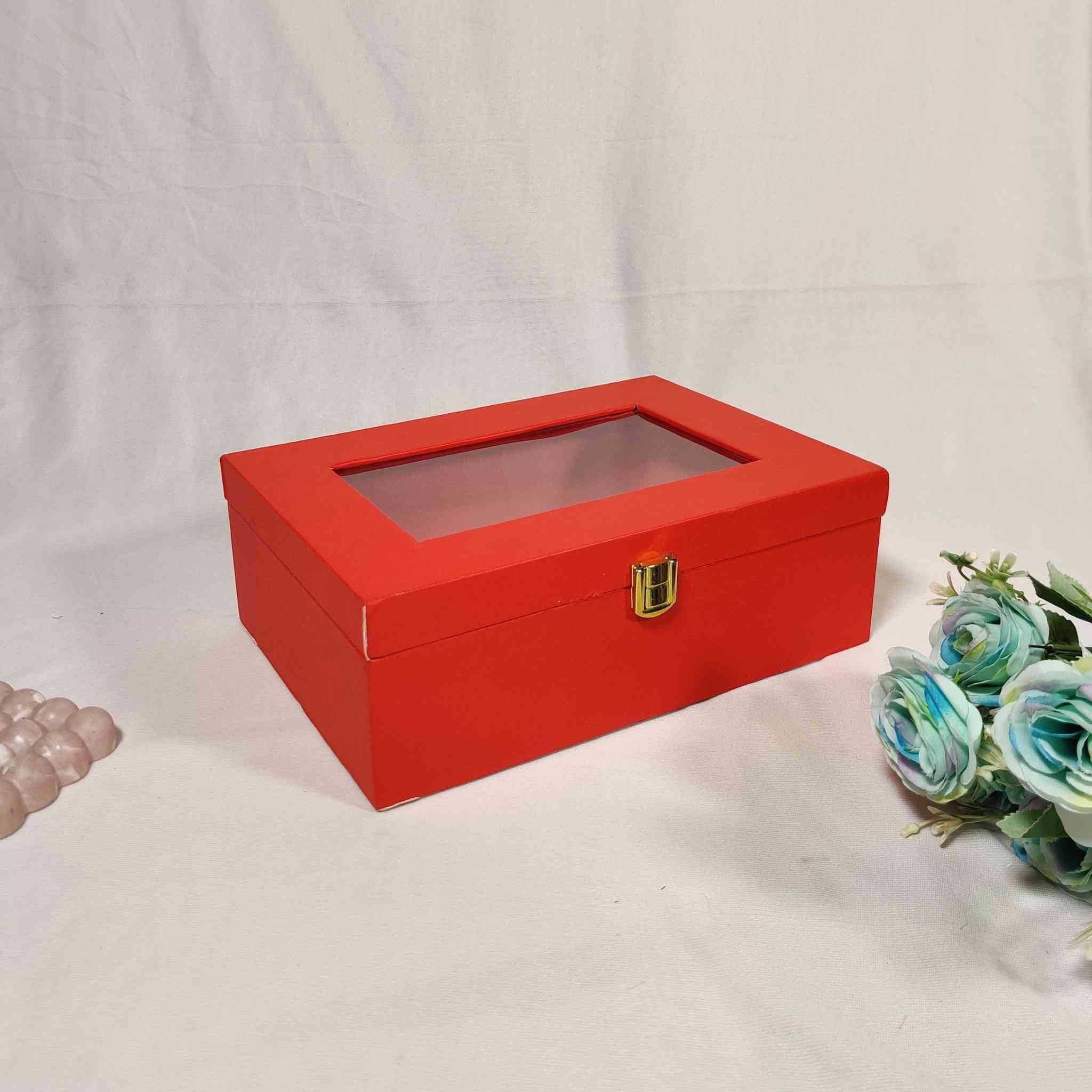 Red Window Trunk Box For Gift Hamper (10x7x4 inches)