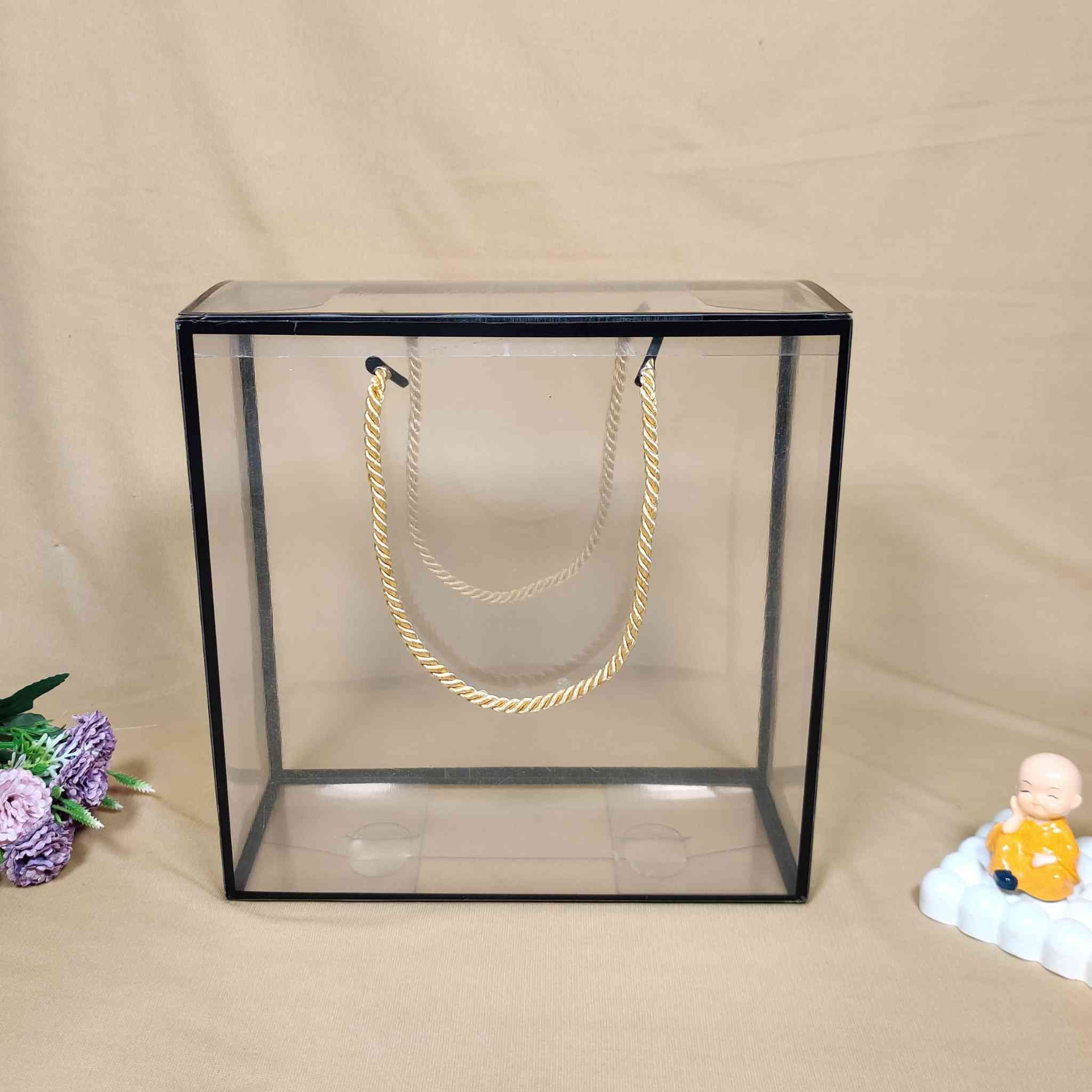 Versatile Black Transparent Box Bag For Gift Hamper (10x10x4 inches)