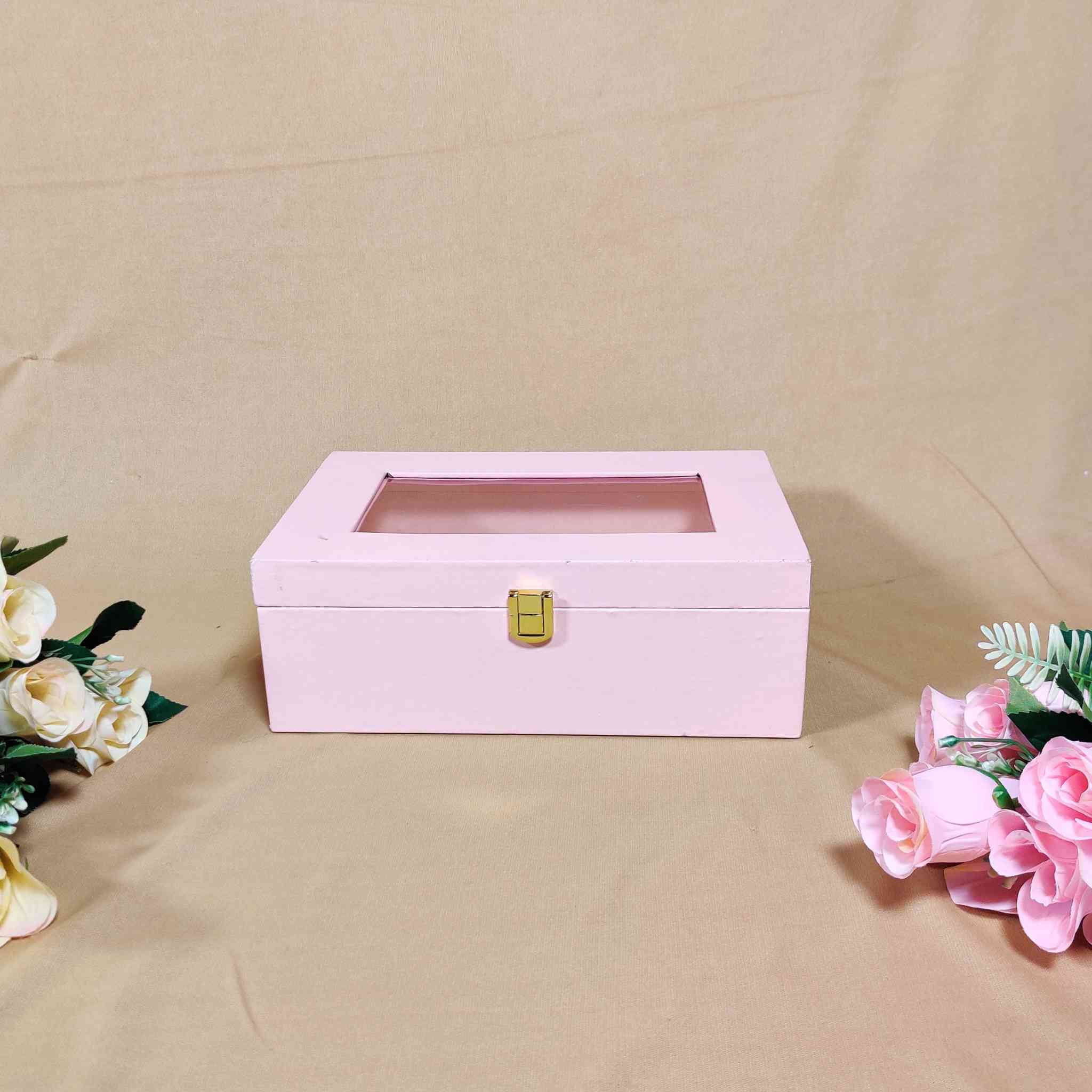 Baby-Pink Window Trunk Box For Gift Hamper (10x7x4 inches)