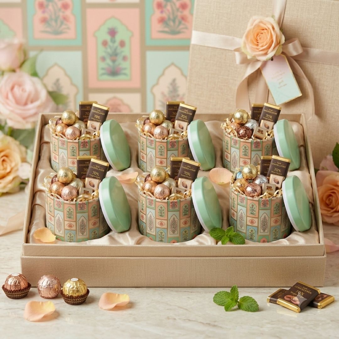 Pack of 6 Pastel Floral Printed Metal Tin Box with Lid – Premium Gift & Dry Fruit Packaging Box