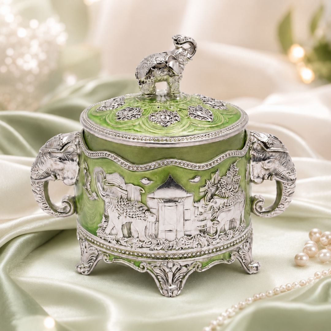 German Silver Elephant Lid Decorative Storage Box – 3 Inch Premium Handcrafted Gift Container - Adscraft.in