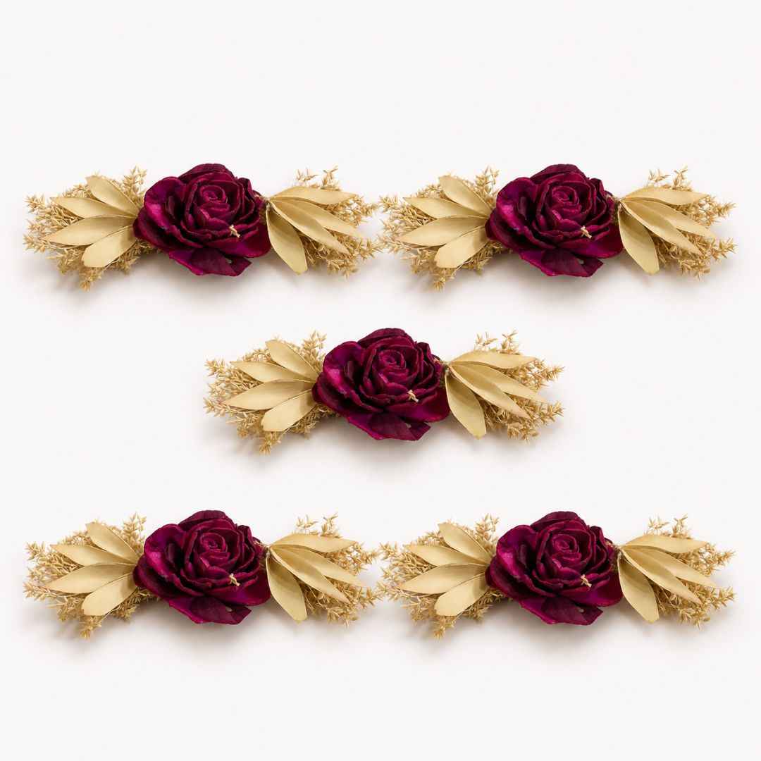 Set of 5 Maroon Rose Decorative Accessories for Hamper & Trousseau Packing