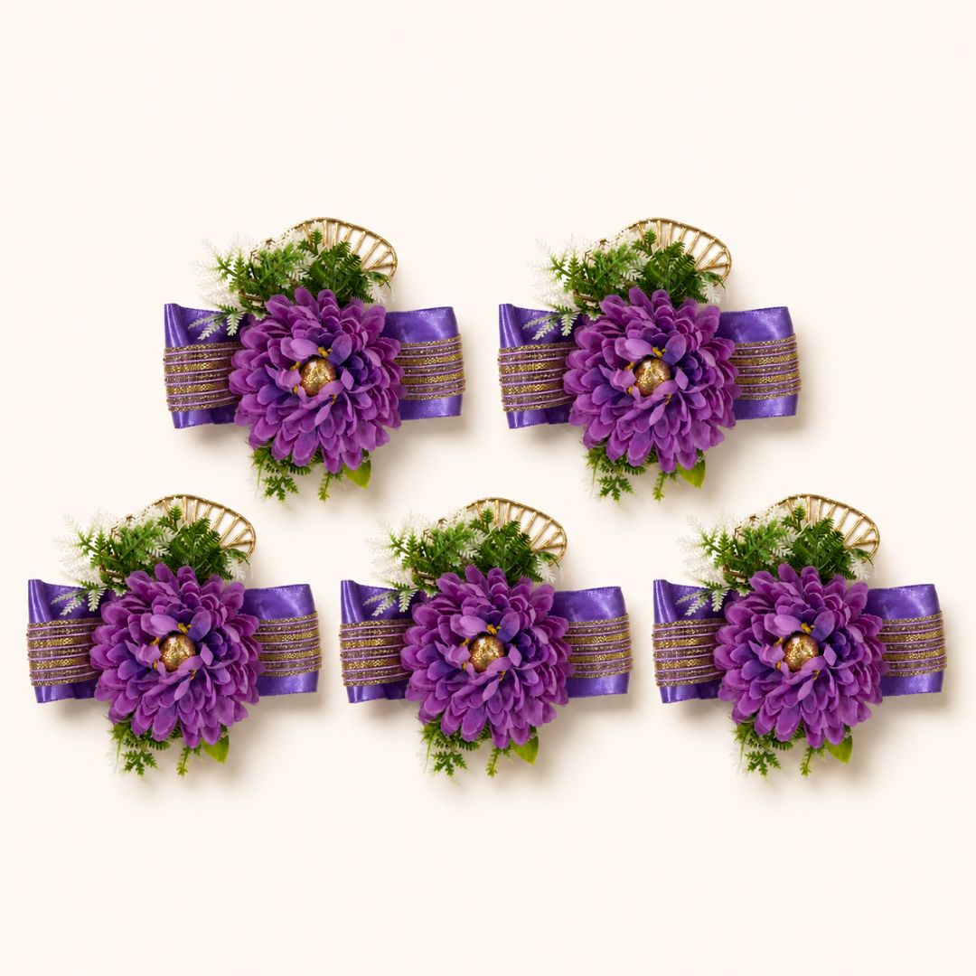 Set of 5 Purple Floral Decorative Accessories for Hamper & Trousseau Packing