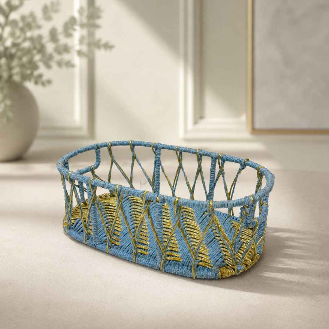 Sky Blue & Golden Decorative Basket Set of 3 – Premium Hamper Basket