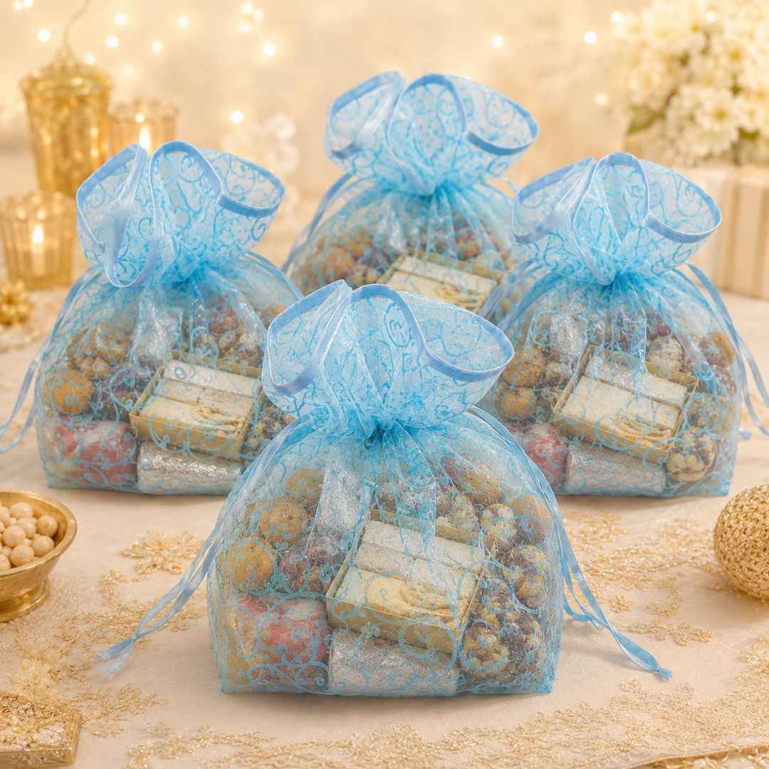 Sky Blue Organza Potli Gift Bag Pack of 5
