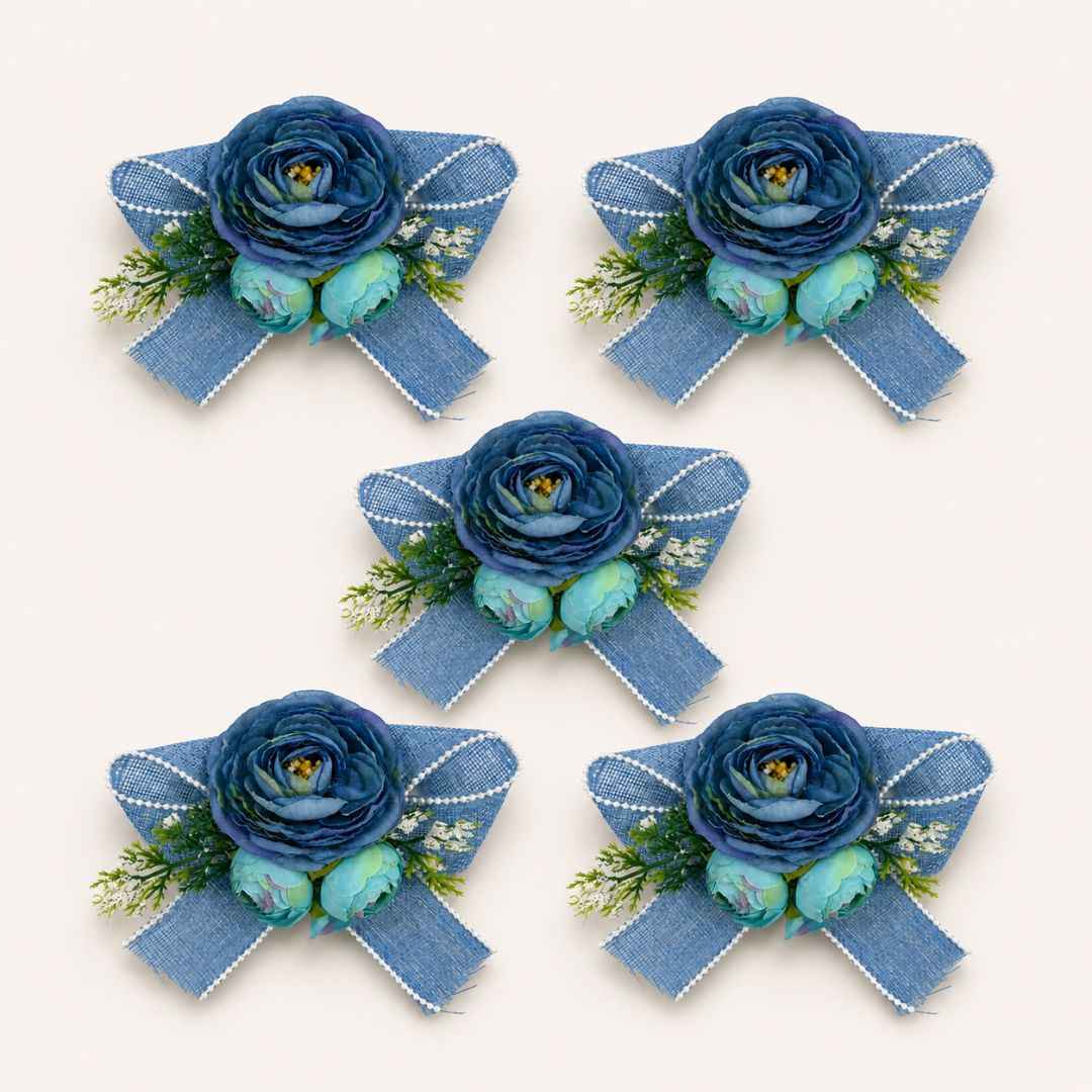 Set of 5 Blue Floral Decorative Accessories for Hamper & Trousseau Packing