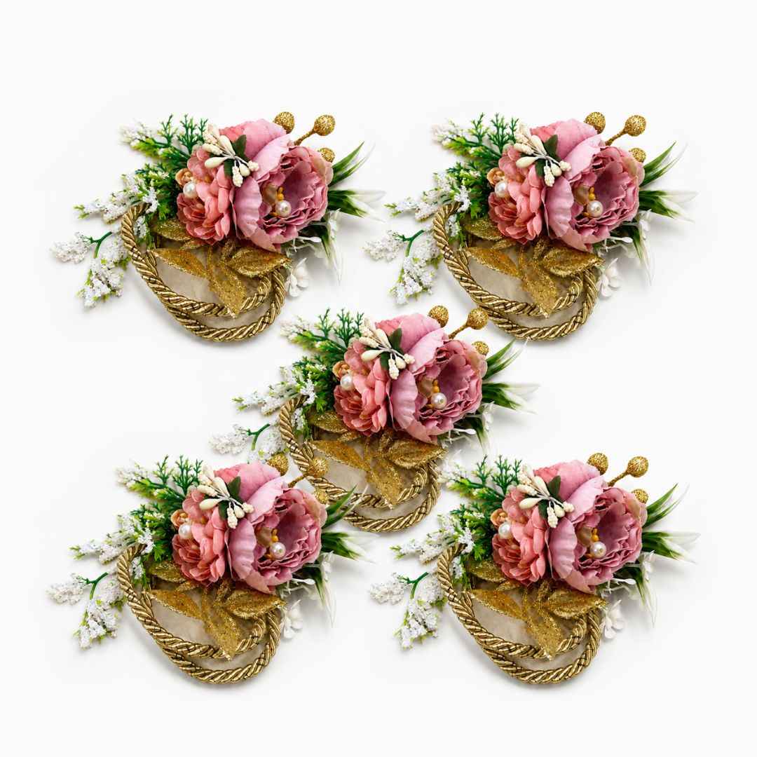 Pack of 5 Pink Floral Golden Loop Decoration Accessories for Hamper Packing