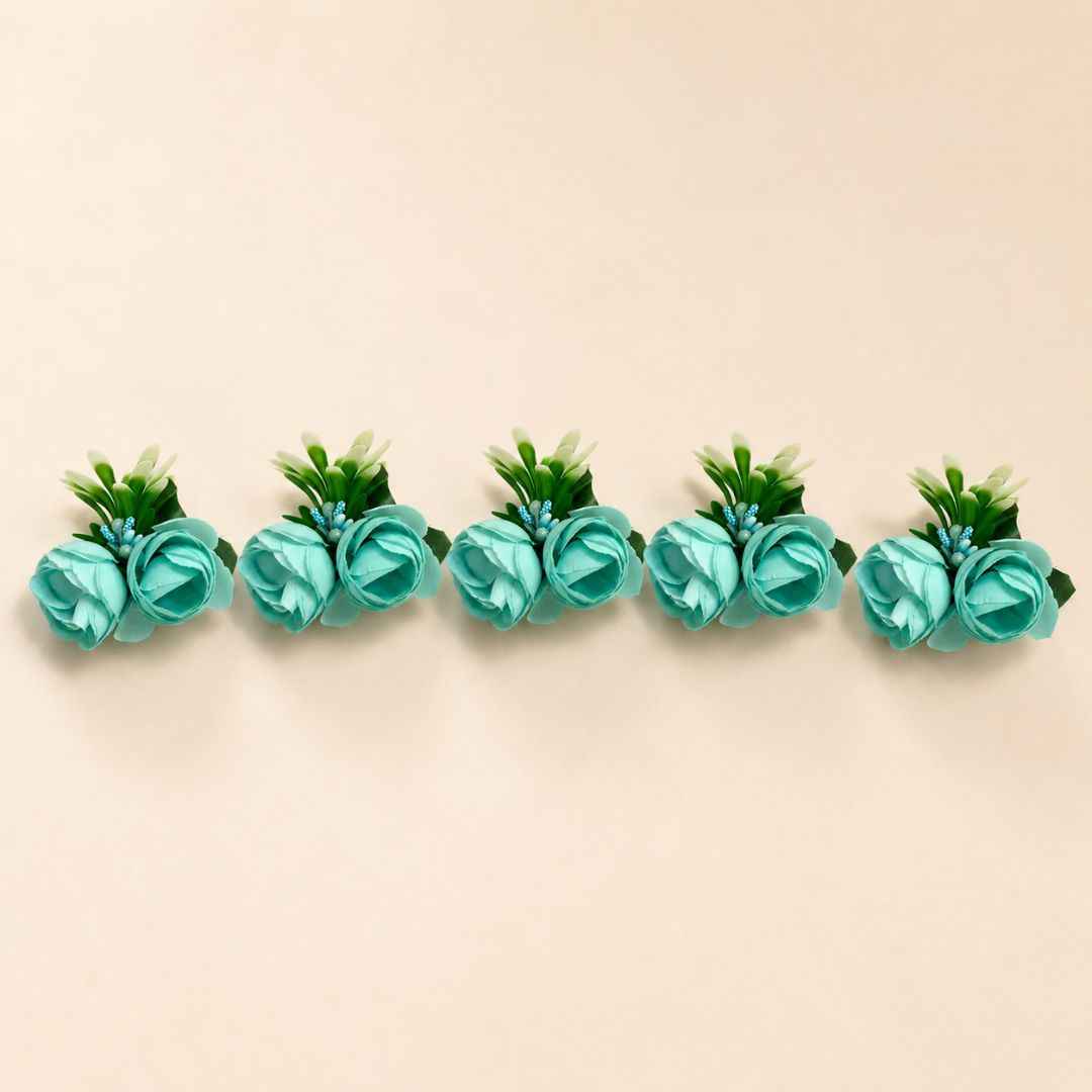 Set of 5 Aqua Blue Floral Decoration Accessories for Hamper Packing