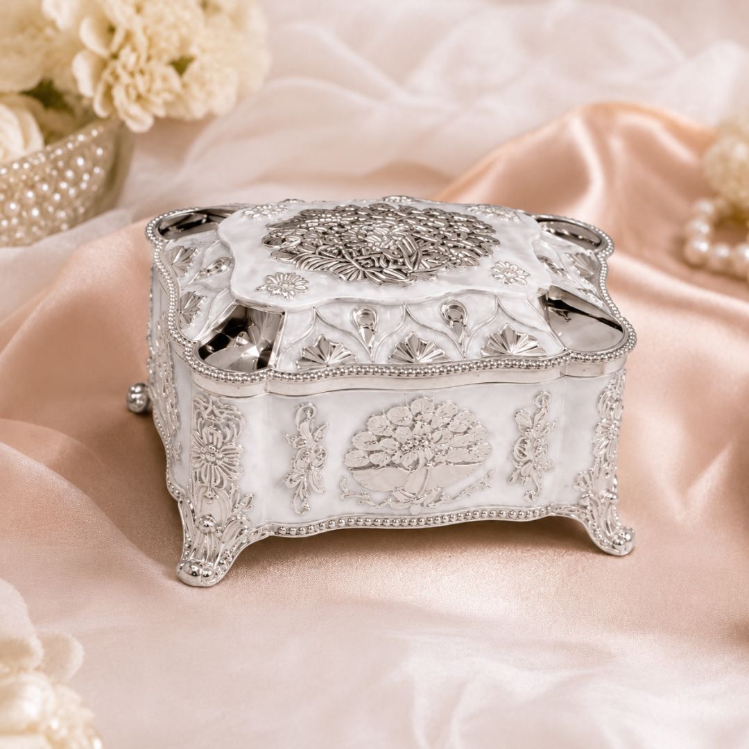 Premium German Silver Decorative Box with Velvet Lining – 4 x 3 Inch Elegant Storage & Gifting Box