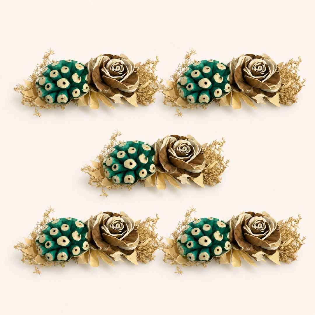 Set of 5 Teal & Brown Floral Decorative Accessories for Hamper & Trousseau Packing