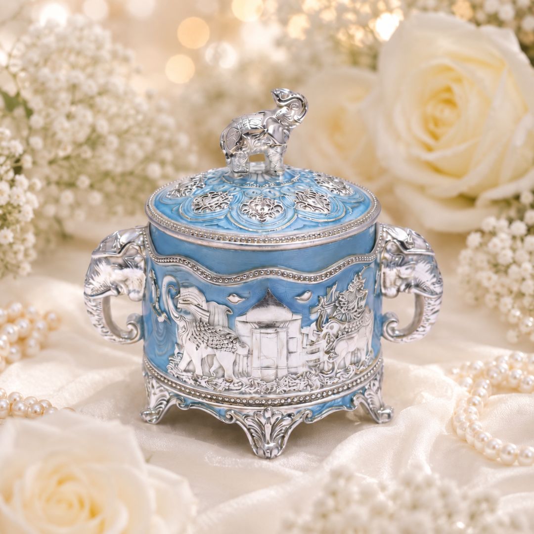 Premium German Silver Elephant Design Dry Fruit Box (3 Inch) – Luxury Gifting for Weddings, Diwali & Corporate Occasions - Adscraft.in