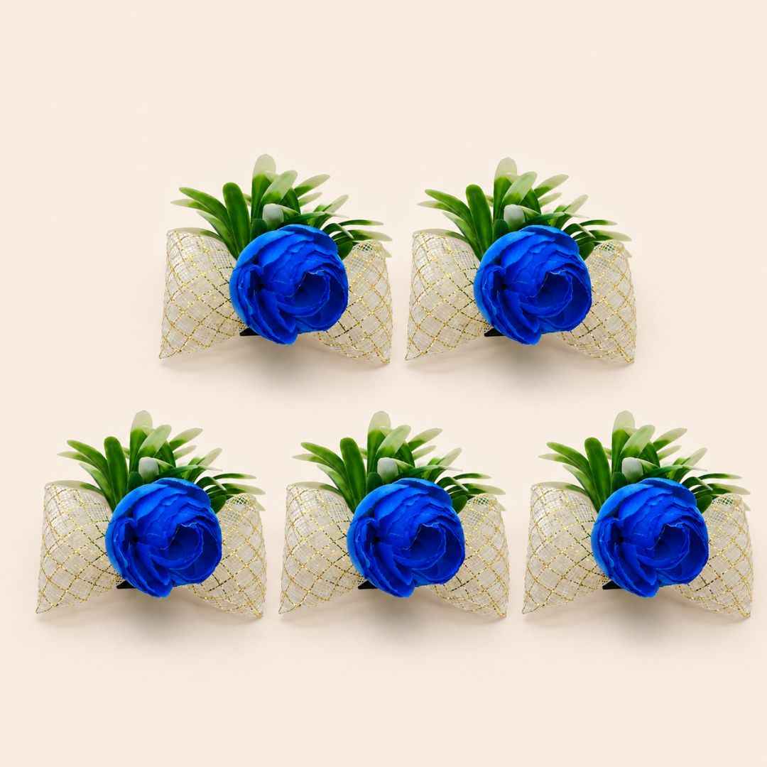 Set of 5 Blue Floral Golden Bow Decoration Accessories for Hamper Packing